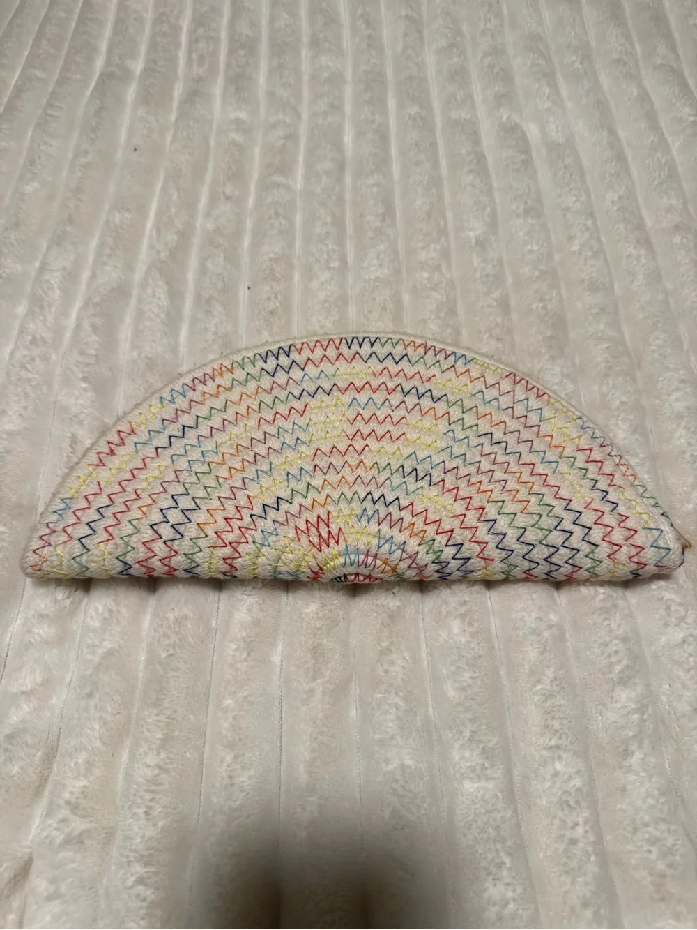 Multicolor Chevron Half-Moon Clutch with Shell Accent